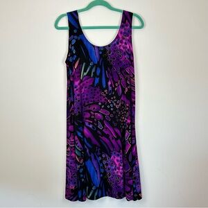 Vtg Jostar USA Sleeveless Abstract Colorful Butterfly Stretch Shift Tank Dress L
